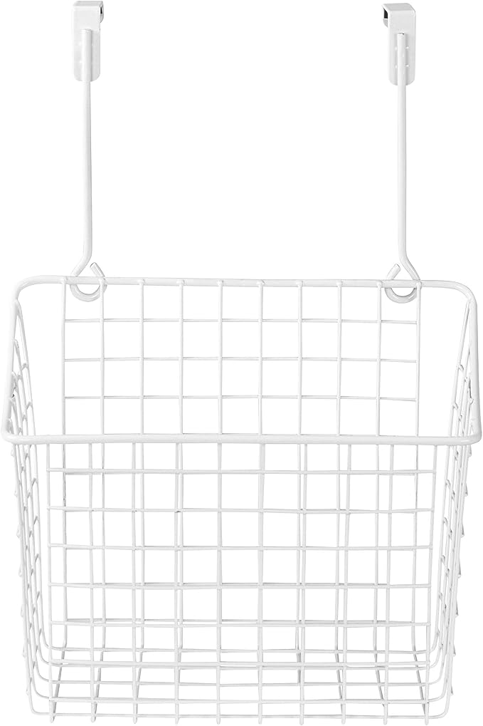 Spectrum Large Over Cabinet Door Organizer White Wire Storage Basket for Kitchen Bathroom, Steel Hanging Cabinet Storage Organizer Basket Design Fits 0.75 Inch Cabinet Doors - Image 3