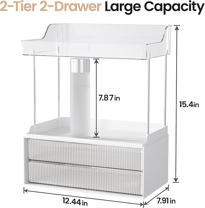 Delamu 4-Tier Makeup Organizer, Bathroom Counter, 2 Drawers,Clear 2Pack | Elegant Vanity Organizer Gift for Women, Holds Perfume, Skincare, Nail Polish & Hair Accessories for Bathroom Countertop - Image 2