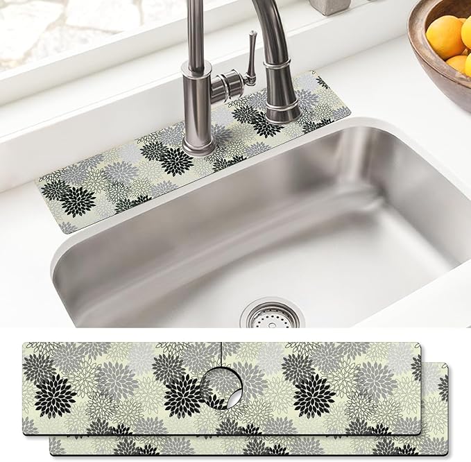 Sink Faucet Absorbing Mat, 2 Pack Drying Mat Around Faucet Sink Splash Guard Behind Faucet Sinkmat For Kitchen Bathroom Island Rv 24 * 5.5 Inch (60 * 14 cm) by BathtubMat