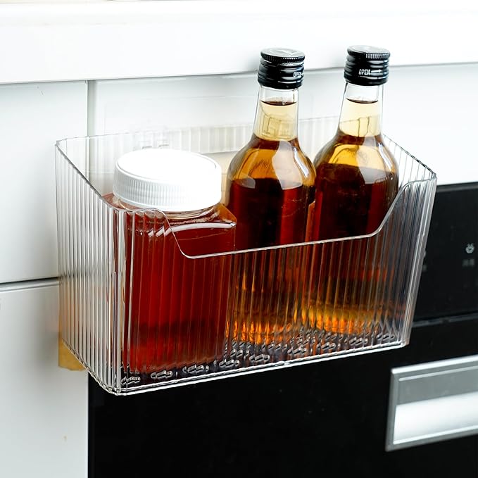 2 Pack Cabinet Door Organizer, Adhesive Wall Mounted Organizer Bins, Clear Storage Caddy, Stackable Basket for Kitchen Cabinets, Bathroom, Pantry, Office, and Tabletop Organization - Image 5