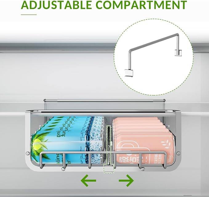 Hanging Soda Can Organizer for Refrigerator, 10-Can Fridge Dispenser | Stainless Steel Double Row Hanging Drink Fridge Organizer, Soda Can Storage Rack, Fits 15-23 in Refrigerator Inner Depth - Image 8