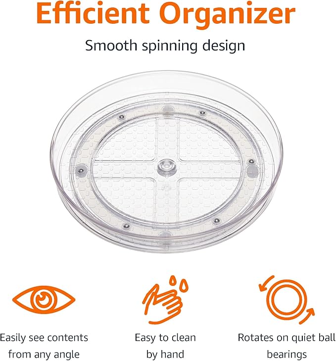 Amazon Basics Clear Lazy Susan Turntable Organizer for Organization, 12-Inch, 2-Pack - Image 2