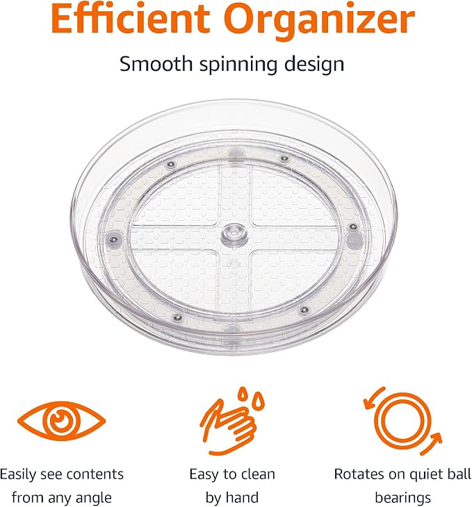 Amazon Basics Clear Rotating Lazy Susan Turntable Organizer for Condiments, 9-Inch, 2-Pack - Image 2