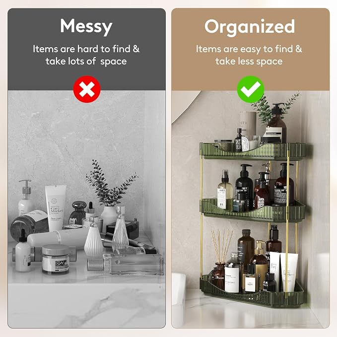 Lifewit 3 Tier Corner Bathroom Counter Organizers and Storage, Green | Plastic Makeup Skincare Organizers Countertop, Large Sink Cosmetic Perfume Shelf for Bedroom, Dresser, Kitchen, Vanity - Image 4
