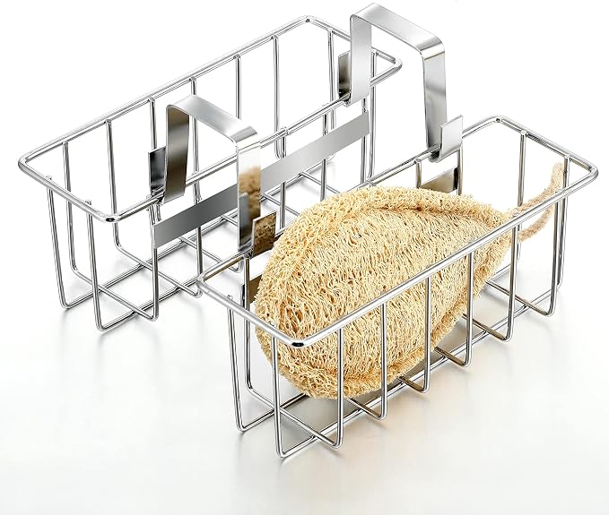 Hotop 2 Pieces Sponge Holder Kitchen Sink Caddy Metal Sink Organizer Basket for Scrubber Soap Towel Brush Dishwashing Liquid Drainer Rack in Kitchen Bathroom Bathtub, Silver - Image 4