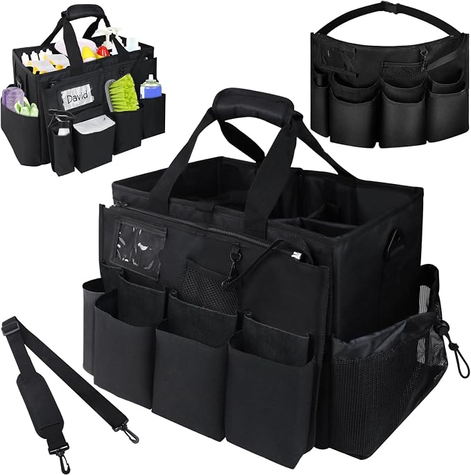 ZKOO Cleaning Bag Cleaning Caddy Organizer, Wearable Cleaning Caddy with Waist & Handles for Cleaning Tool Organizers, Extra-Large Cleaning Caddy Bag Adjustable Compartments for Housekeeping,Gardening by ZKOO