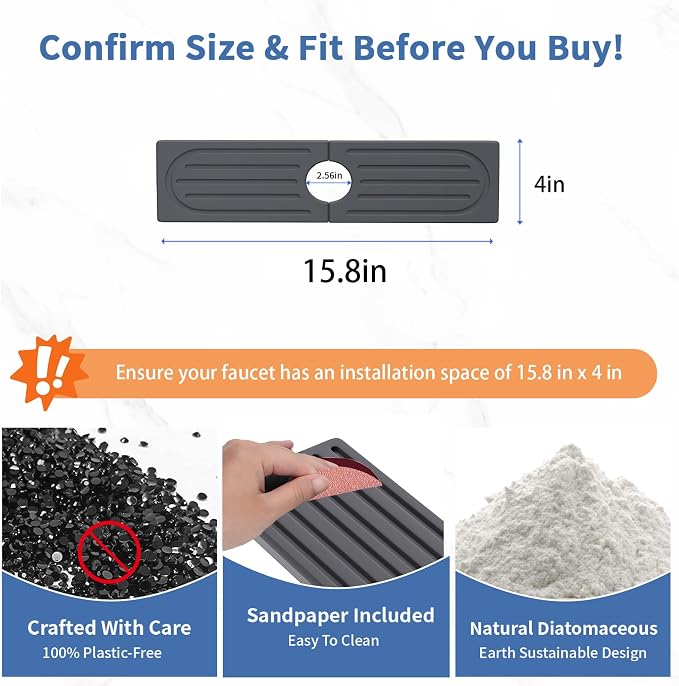Stone Faucet Mat for Kitchen Sink, Water Absorbing Sink Water Splash Guard, Fast-Drying Kitchen Sink Faucet Mat, Durable Protector and Stone Drying Mat for Kitchen Counter & Bathroom Sink - Image 3