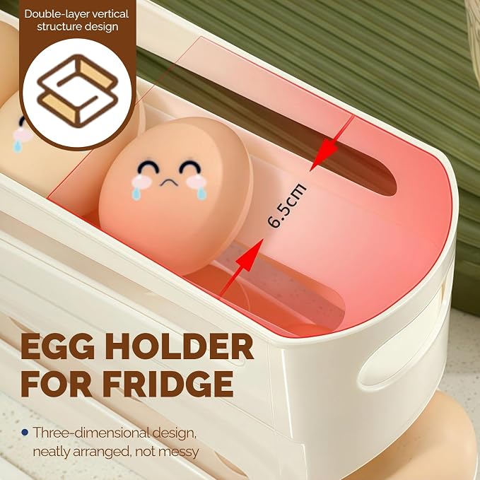 Egg Holder for Fridge, Automatic Rolling Egg Organizer for Refrigerator, Stackable Egg dispenser for refrigerator, Egg Storage & Egg Rack with Lid, Egg tray for Kitchen & Pantry Storage, FIFO Design - Image 5