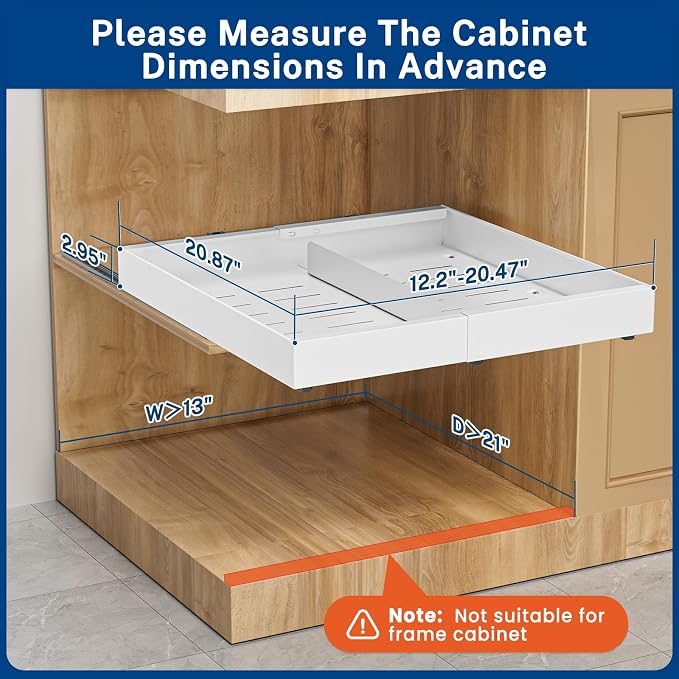 Pull Out Cabinet Organizer Expandable Width(12.2"-20.47") & 21"Deep, Insputer No Drill Adhesive Slide Out Drawers with Upgrade 3 Slide Rails, Magnetic Panel, Roll Out Shelf for Kitchen, Pantry White - Image 5
