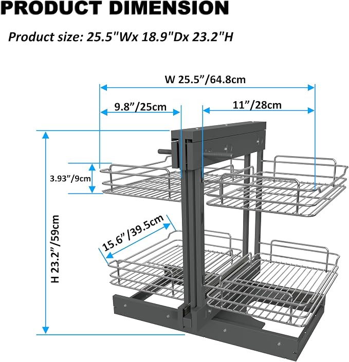 HANKEY Blind Corner Cabinet Pull Out Organizer Magic Corner Kitchen Cabinet Pull Outs shelves Storage 2 Tier Left & Right Compatible Min Opening 15in Soft Close, Heavy Duty Metal - Image 3