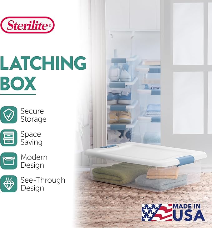 Sterilite Latching Box with Lids for Home and Office, 32 Quart, 24-Pack | Heavy-Duty and Stackable Plastic Containers with Latches for Closet, Cabinet, Bedroom, Bathroom and Dorm Room Organization - Image 4