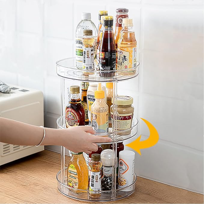 URALFA 3 Tier Lazy Susan Organizer, 9 Inch Clear Rotating Makeup Organizer | Acrylic 360 Rotating Tray, Plastic Spinning Organizer, Multi-layer Shelf for Bathroom, Pantry, Countertop, Kitchen, Cupboard - Image 2