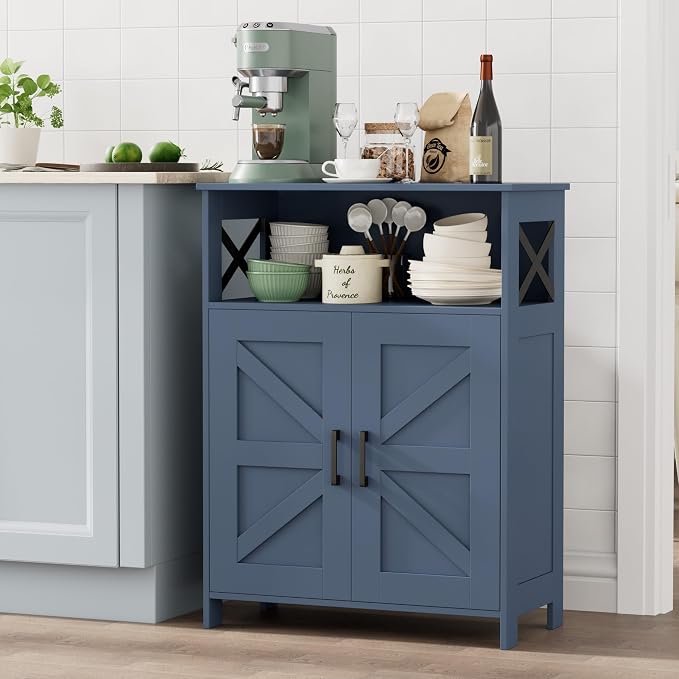Homhedy Farmhouse Bathroom Storage Cabinet with Doors, Small Floor Cabinet | Toilet Paper Cabinet with Adjustable Shelf, Freestanding Storage Cabinet for Kitchen/Laundry/Living Room, 24"W, Blue - Image 9