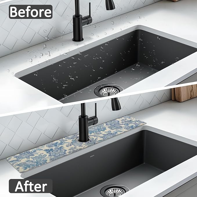 24" X 5.5" Kitchen Sink Splash Guard Faucet Mat Flora Super Absorbent Fast Drying Faucet Guard & Draining Mat Sink Splash Guard Behind Faucet for Kitchen, Bathroom - Image 7
