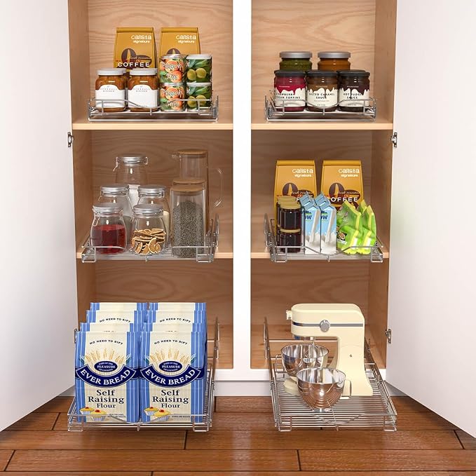 DINDON 1 Tier Pull Out Cabinet Organizer (20" W x 21" D) Heavy-Duty Metal Sliding Drawer Shelf, Slide Out Wire Basket for Kitchen Cabinets, Pantry, Bathroom, Chrome Finish…… - Image 4