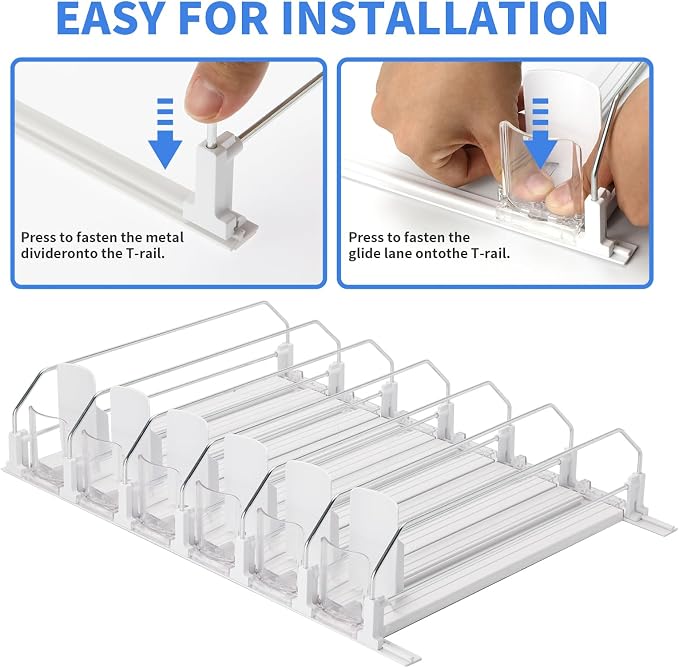 Drink Organizer for Fridge, Self-Pushing Soda Can Organizer for Refrigerator, Refrigerator Organizers and Storage, Automatic Can Dispenser Holds Up to 30 Cans, 6-Row Beverage Rack - Image 6