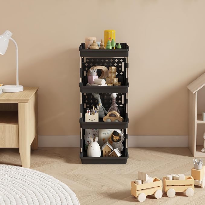 Lifewit 4 Tier Plastic Stackable Storage Baskets for Clothes 2 Pack, Black | Stacking Bins for Food, Multifunctional Organizer for RV, Kitchen, Playroom, Pantry and Bathroom - Image 8