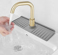YATOISUR Sink Splash Guard 14.4” x 5.4” - Sink Faucet Mat with Faucet Water Catcher Mat & Soap Dish & Sponge Holder 3 in 1 - Silicone Faucet Handle Drip Catcher Tray for Kitchen RV & Bar Faucet, Grey by YATOISUR