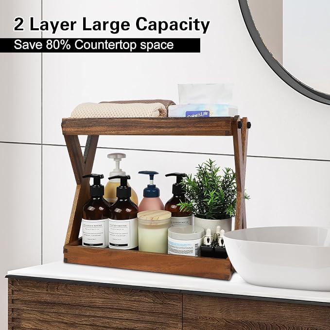 2 Tier Wood Countertop Organizer Shelf for Kitchen Bathroom Spice Storage | Tool-free quick assembly,ZOVANO, Spice Rack Organizer, Wood Shelf for Coffee Bar, Condiment Caddy for Counter - Image 4