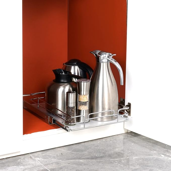 VEVOR 12.5"Wx16.5"Dx3.5"H Pull Out Cabinet Organizer, Heavy Duty Slide Out Pantry Shelves, Chrome-Plated Steel Roll Out Drawers Storage, for Home, Under Sink, 14"Wx17.5"Dx7"H Install Size for Cabinet - Image 8