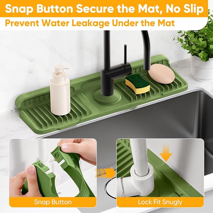 17.7'' Faucet Mat for Kitchen Sink Splash Guard[7° Slope Fast Self-draining][Snap Lock Fit] Folding Kitchen Sink Faucet Mat Splash Guard Kitchen Sink Area Water Splash Guard Behind Faucet Draining Mat - Image 4