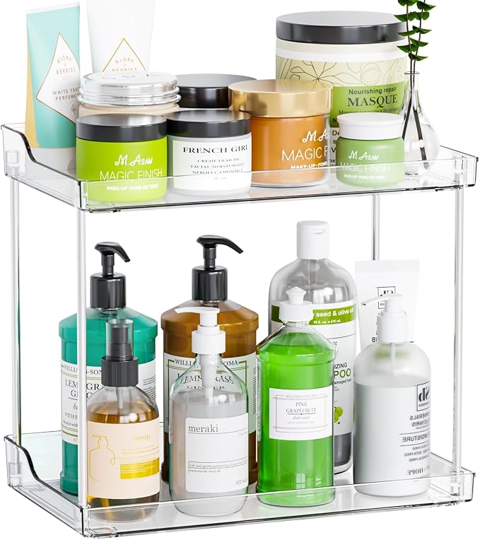 Clear Acrylic Bathroom Counter Organizers and Storage Tray, 2 Tier Makeup,Perfume,Skincare Organizer Shelf & Vanity Storage for Bedroom and Counter Top Spice Racks for Kitchen Corner,Rectangle by Yieach