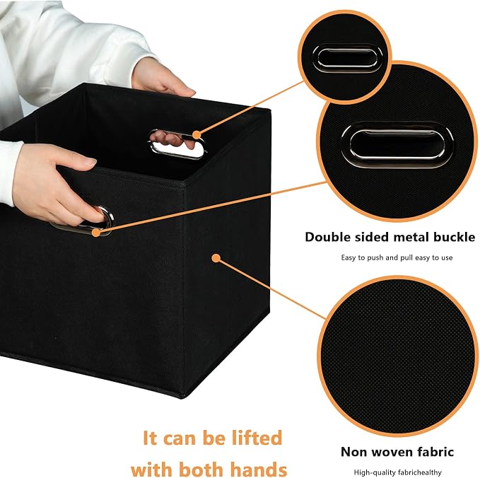 Yunkeeeper storage bins Cubes, Fabric Cube Organizer with Handle, Foldable Cube Bins for Cloth or Accessary Storage, 11x11x11, Set of 3, (Black) - Image 4