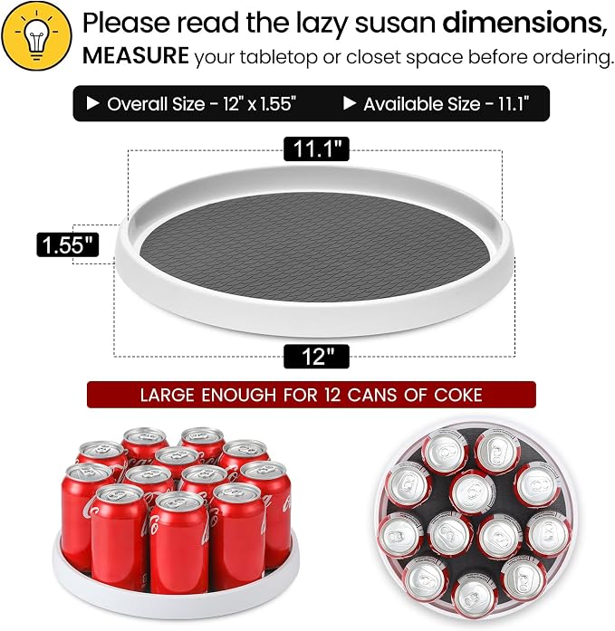 12-Inch Non-Skid Turntable Lazy Susan Organizer [4 Pack] - Spinning Rack for Cabinet Table Top, Pantry Organization Storage, Kitchen, Fridge, Vanity, Countertop, Under Sink Organizing, Spice Spinner - Image 2