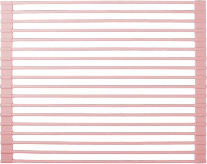Roll up Dish Drying Rack Over the Sink, Silicone Wrapped Stainless Steel, 17" x 13", Pink, Heat Resistant, Foldable by Unknown