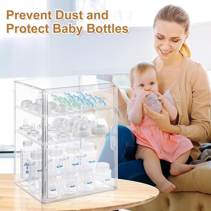 ERTIUANIO Baby Bottle Organizer – 3 Tier Bottle Storage Organizer Baby for Nipples, Pump Parts, Food Jars – Clear Acrylic Bottle Station Organizer for Countertop and Kitchen, Gifts for New Mom - Image 5
