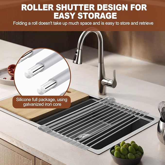 Roll Up Dish Drying Rack, Silicone All Inclusive Portable Drainer for Kitchen Sink Counter - Image 2