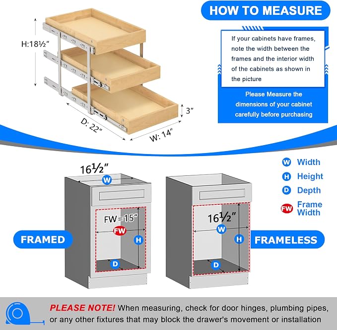 WelFurGeer 3-Tier Pull Out Cabinet Organizer with Soft Close, Heavy-Duty Pull Out Drawers for Cabinets, Slide Out Shelf for Kitchen, Pantry, Bathroom & Under Sink, Solid Birch Wood - Image 5