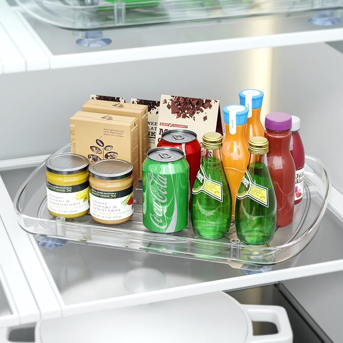 HIYOHIYO 2-Pack Clear Lazy Susan for Refrigerator Rectangular Fridge Turntable Organizers and Storage Pull Out & 360° Rotating for Cabinet Pantry Kitchen Table Bathroom (13.7"x10.2") - Image 5
