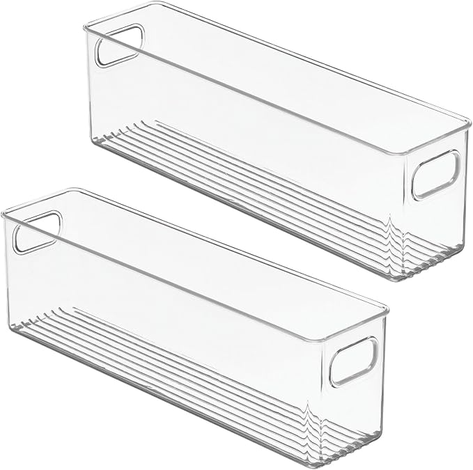 mDesign Plastic Kitchen Organizer - Storage Holder Bin with Handles for Pantry, Cupboard, Cabinet, Fridge/Freezer, Shelves, and Counter - Holds Canned Food, Snacks - 2 Pack - Clear - Image 9
