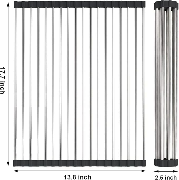 Searik Dish Drying Rack Roll Up Sink Drying Rack, Over The Sink Dish Rack Multi-Use Stainless Steel Dish Drainers Heat Resistant Mat for Drying Draining Trivet (17.7"x13.8") - Image 2