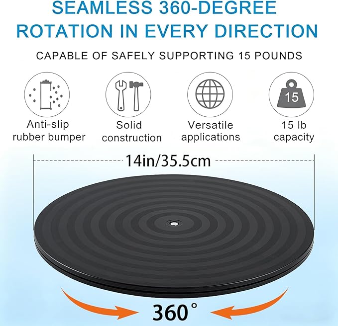 HSTECH 14 Inch Heavy Duty Rotating Swivel Stand - Lazy Susan with Steel Ball Bearings for Model Base/Rotating Plants/Crafts Stand Monitor/TV/Monitors/Potted Plants (360˚ Rotation) - Image 2