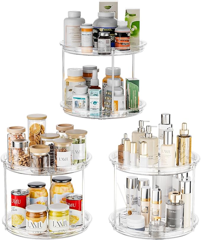 LAMU 2 Tier Lazy Susan Turntable Organizer for Cabinet, 9'' Rotating Spice Rack for Kitchen, Pantry, Countertop, Bathroom, Vanity, Under Sink, Medicine Cabinet Organizer, 3 Pack by YourHome-OrganizationHelper