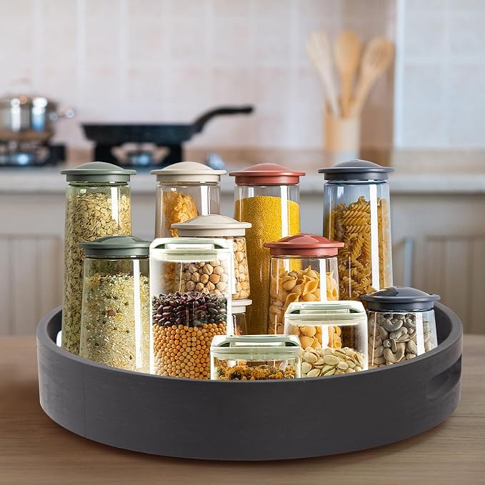 13in Black Bamboo Lazy Susan Turntable Round Organizer for Cabinet | Spinner Turntable Organizer for Cabinet, Round Serving Tray Turntable Seasoning Organizer for Pantry, Countertop & Kitchen - Image 7