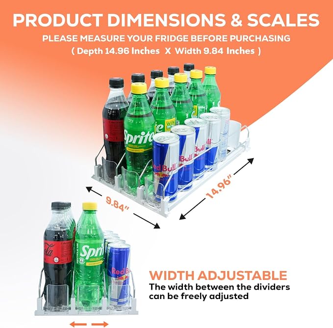 Upgraded Premium Drink Organizer for Fridge. Ultra Space Saving Soda Can Organizer for refrigerator with Larger Stopper Height and Automatic Pusher with Locking Feature. Holds 15 Cans (3 Rows, White) - Image 2