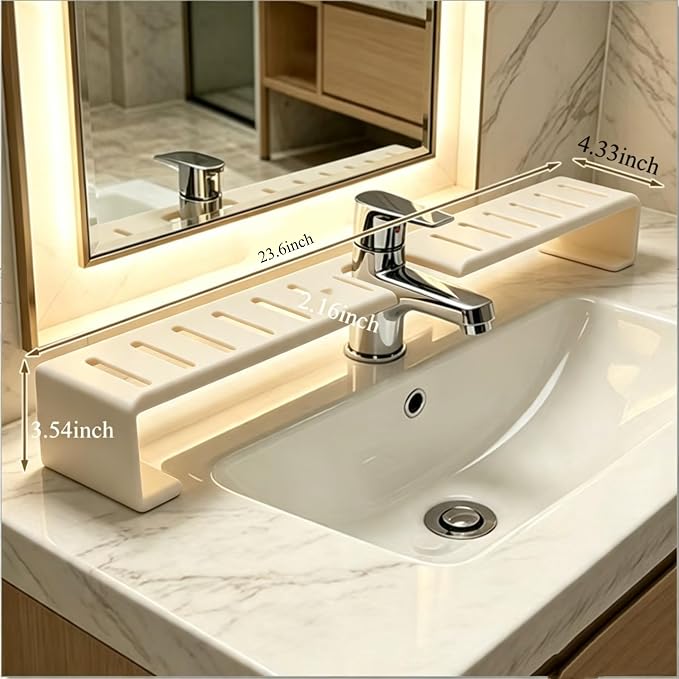 Vertical Faucet Storage Rack, Over the Sink Shelf, No-Drill Faucet Rack for Bathroom & Kitchen Countertop, Space-Saving Toiletry Organizer- Easy Drainage (White, 23.6in/60cm) - Image 4