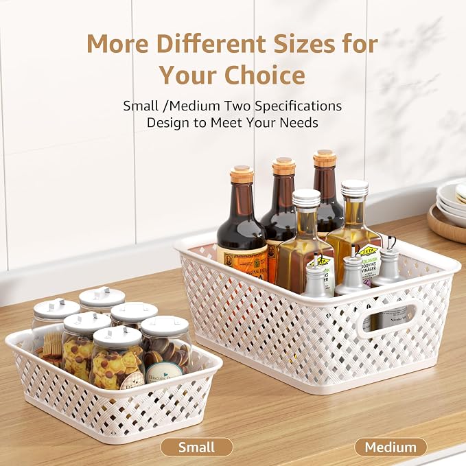 MaxGear 3 Pack Plastic Storage Baskets, Small, White | Durable Woven Plastic with Built-In Handles, Suitable for Shelves, Closets, Cabinets, Bathrooms and Offices - Image 3