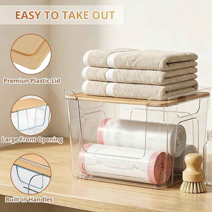 CANTAMI Plastic Trash Bag Dispenser with Lids, Stackable, 4Pack, 2XL+2S | Clear Trash Bag Organizer for Kitchen, Laundry Room, Under Sink Organization and Storage - Image 5