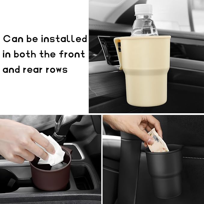 Car Cup Holder Hook, Auto Door Window Mount Drink Holder Bottle Organizer with Air Vent Clips, Universal Vehicle Hanging Beverage Holders for Coffee Water Bottles Soda Cans (Brown) - Image 6