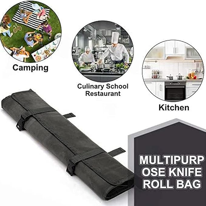 Chef’s Knife Roll Bag,Waxed Canvas Knife Cultery Carrier, Portable Chef Knife Cases,Knife Pouch Holders With 10 Slots Plus 1 Zipper Pockets Can Hold Home Kitchen Knife Tools Up To 18.8” - Image 4