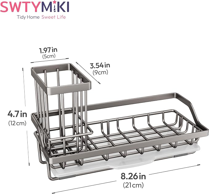 SWTYMIKI Sink Caddy Sponge Holder - Kitchen Sink Organizer with High Brush Holder for Countertop to Hold Dish Soaps and Sponges, Stainless Steel, Sand Nickel - Image 7