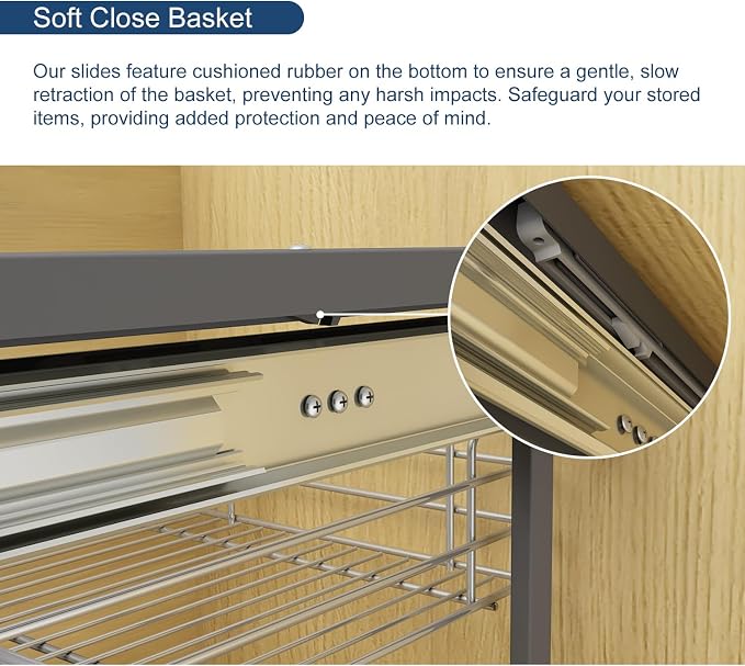 VADANIA Blind Corner Pull Out Organizer for 36" Cabinet, Soft Close | Reversible Left or Right Mount, 15.94" Opening, 2-Tier Pull-Out Basket, Soft Close - Image 6