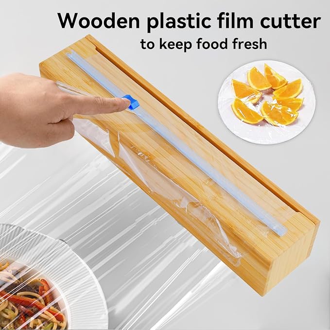 Uncle Jack Plastic Wrap Dispenser with Slide Cutter, Fit 13'' Rolls, Bamboo Aluminum Foil Dispenser with Cutter for Wax Paper, Saran Wrap - Image 3
