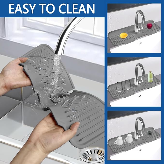 Sink Splash Guard Gen2-17" x 6'' Kitchen Sink Accessories,Silicone Sink Mat Splash Guard,fit for Countertop, Bathroom,Farmhouse,RV by EBIGIC (Grey) - Image 4