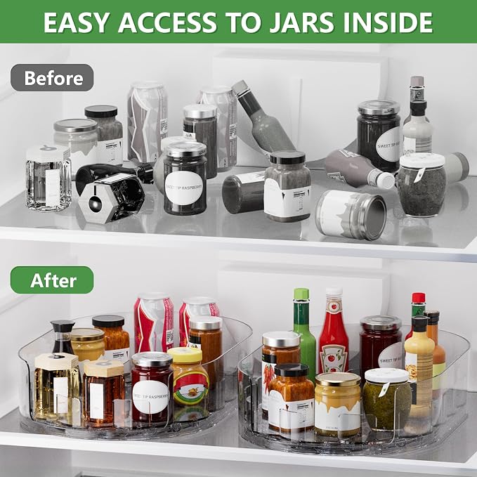 Lazy Susan Organizer for Refrigerator, 13" x 8.5" Clear Rectangular Fridge Organizer Turntable for Condiments, Spice Racks Organizer for Cabinet, Pantry & Kitchen Countertop(2 Piece) - Image 5