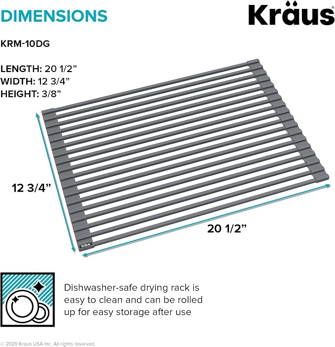 Kraus Roll Up Dish Drying Rack with Self-Draining Silicone Dish Drying Mat and Silicone Soap Dish Holder in Black, KDM-KRM-10BL - Image 3